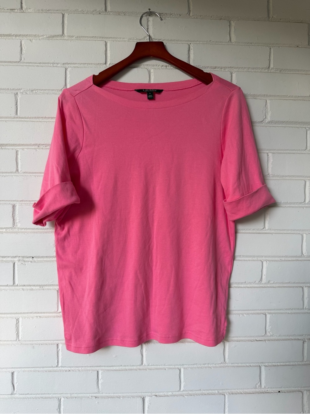 Lauren Ralph Lauren Bright Pink Boatneck Short Sleeve Tee